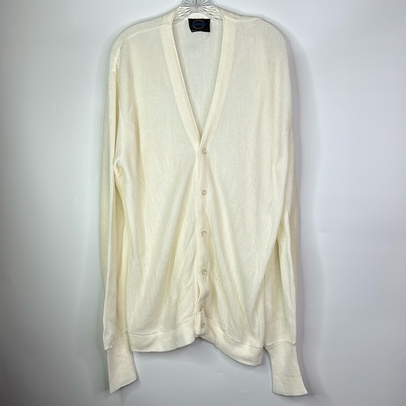 Vintage Jantzen White Vneck Button Cardigan Sweater Size Large USA 80s - Picture 1 of 7